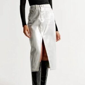 ABERCROMBIE METALLIC DENIM MIDI SKIRT